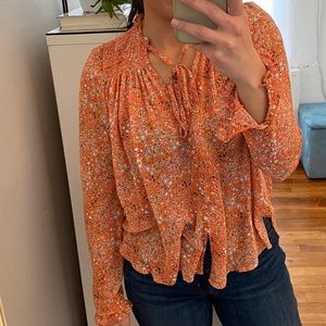 Free People Orange Lela Blouse